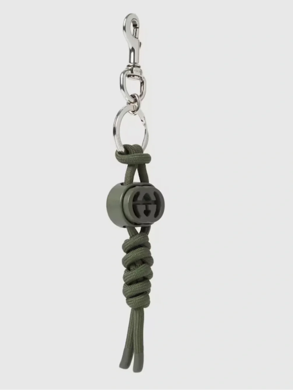New Gucci Dark Green Knotted Rope Interlocking G Keychain Key Ring
